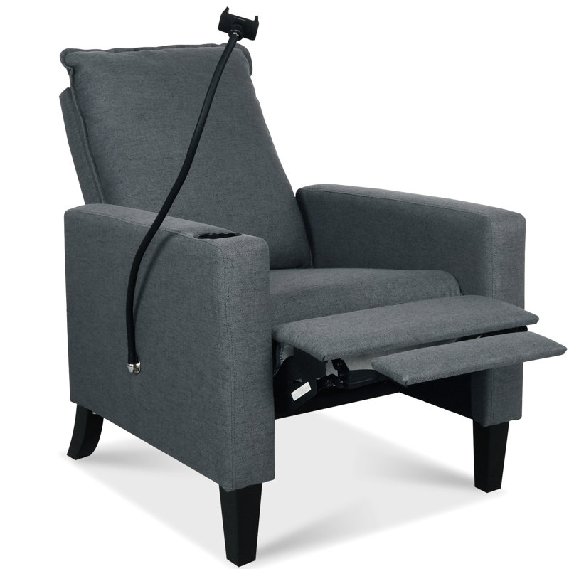 Gray Recliner Chair For Adults - Modern Fabric With Phone Holder & Cup Holder, Adjustable Reclining A Stylish Bedroom And Living Room Adult Relaxing