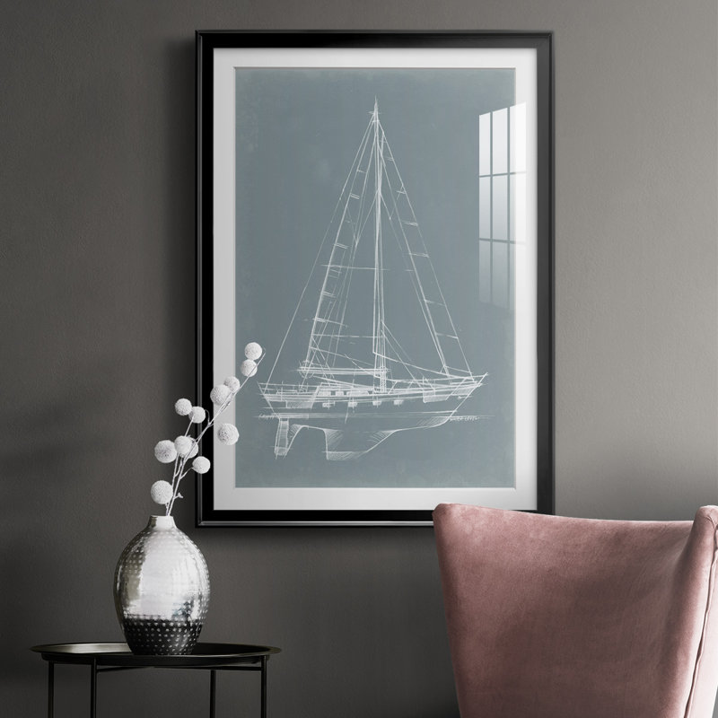 Yacht Sketches II - impression d'un cadre photo sur papier, H 42,5 po x l 30,5 po x P 1 po, Noir