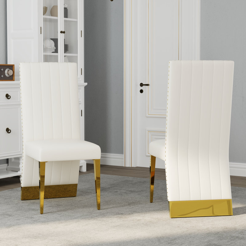 Ensemble de table de salle à manger de luxe 5 pièces en faux marbre et or avec 4 chaises en cuir blanches, Noir