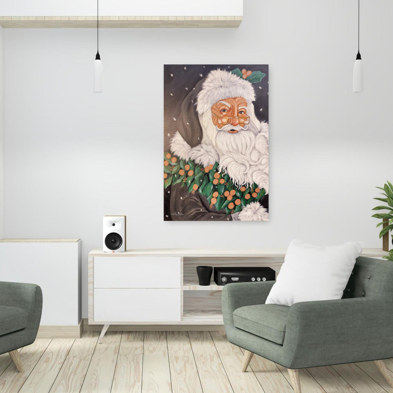 Père Noël, portrait abstrait, art contemporain hivernal, H 36 po x l 24 po