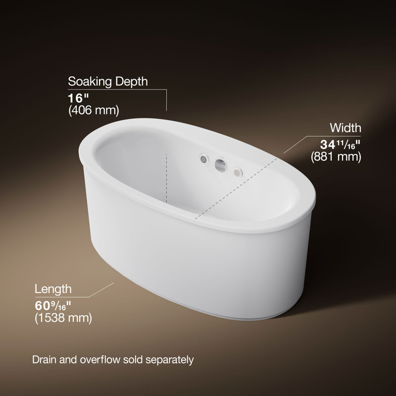 Sunstruck® 60" x 34" Freestanding Heated Bubble Massage Air Bath with Bask Heated Surface and Straight Shroud, White