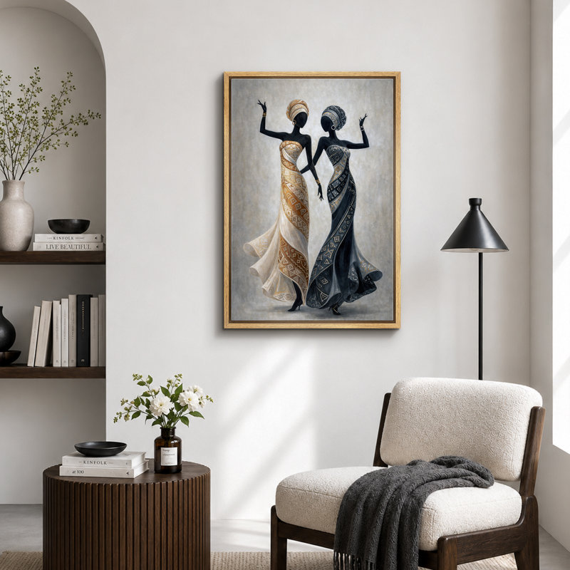 «Elegant African Dancers», images de salon, impression sur toile encadrée, 36" H x 24" W x 1.5" D, Natural Frame