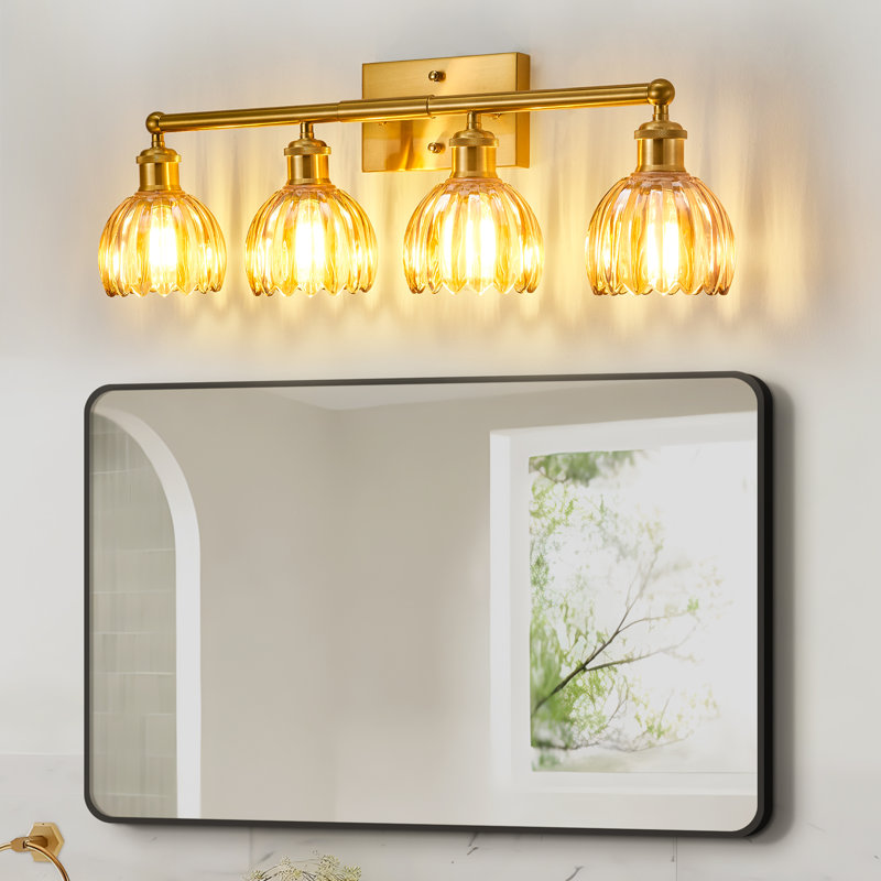 Luminaire de meuble-lavabo moderne avec abat-jour en verre E26, Cuivre, Doré, 4