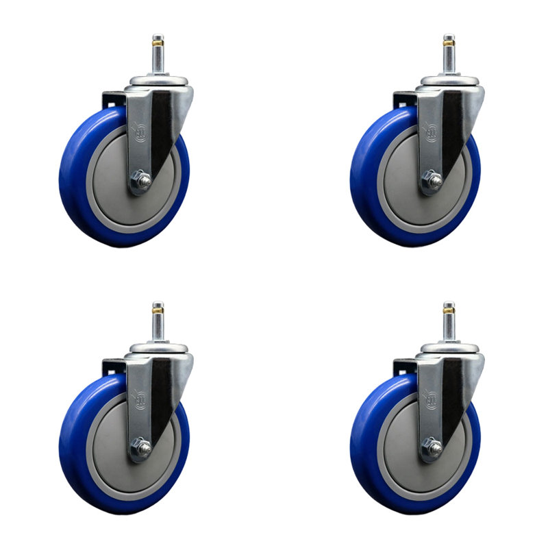 urethane Swivel Grip Ring Stem Caster Set, Blue