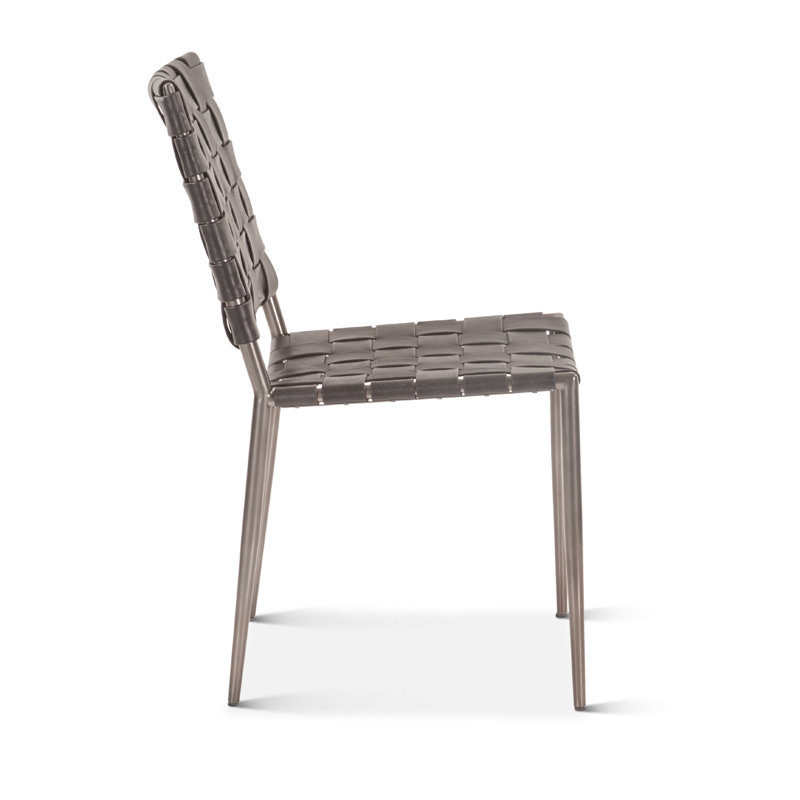 Genuine Leather Parsons Chair Dining Chair, Black