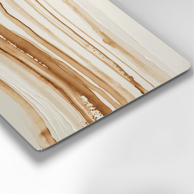 Art mural horizontal rayé en métal brun clair beige et blanc, H 11 po x l 14 po