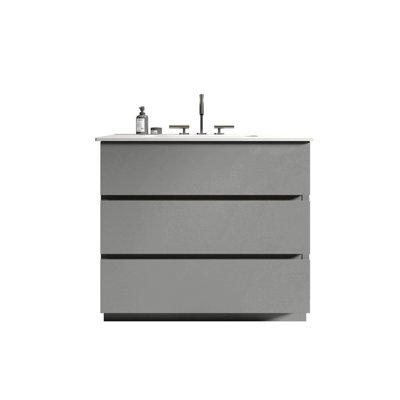 Meuble-lavabo 24 po avec lavabo en céramique, meuble-lavabo mural flottant, armoire de rangement en bois avec portes doubles pour la salle de bain, chêne