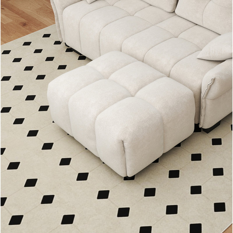 Chenille Ottoman For Living Room – Perfect Footrest, Spare Seat & Decorative Accent, White