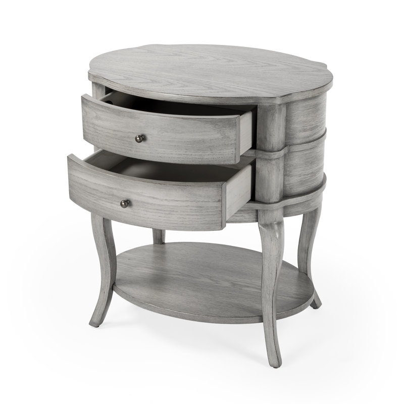 Jarvis Oval 2-Drawer Side Table, Gray