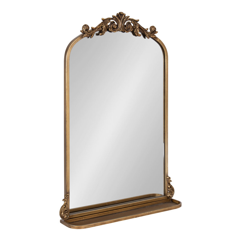 Stride Metal Arch Mirror with Shelves, 31.5" x 21", Gold