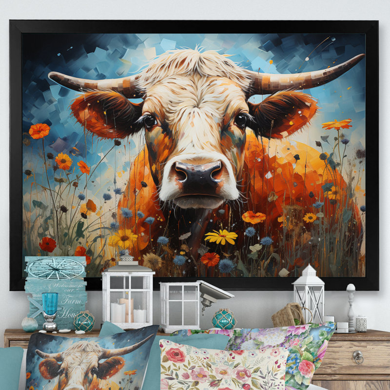 «Cow Natures Symphony I», reproduction d'art sur toile, Cadre simple noir, H 34 po x l 44 po x P 1,5 po