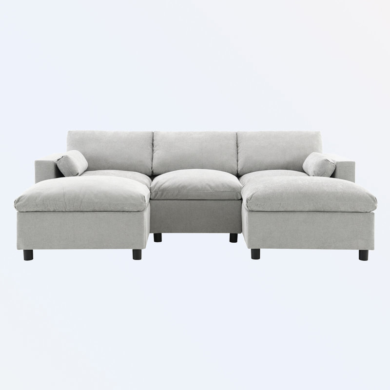 Amanollah 86.5''Chenille 5-Piece Sectional With Storage Pockets, Medium Gray Chenille