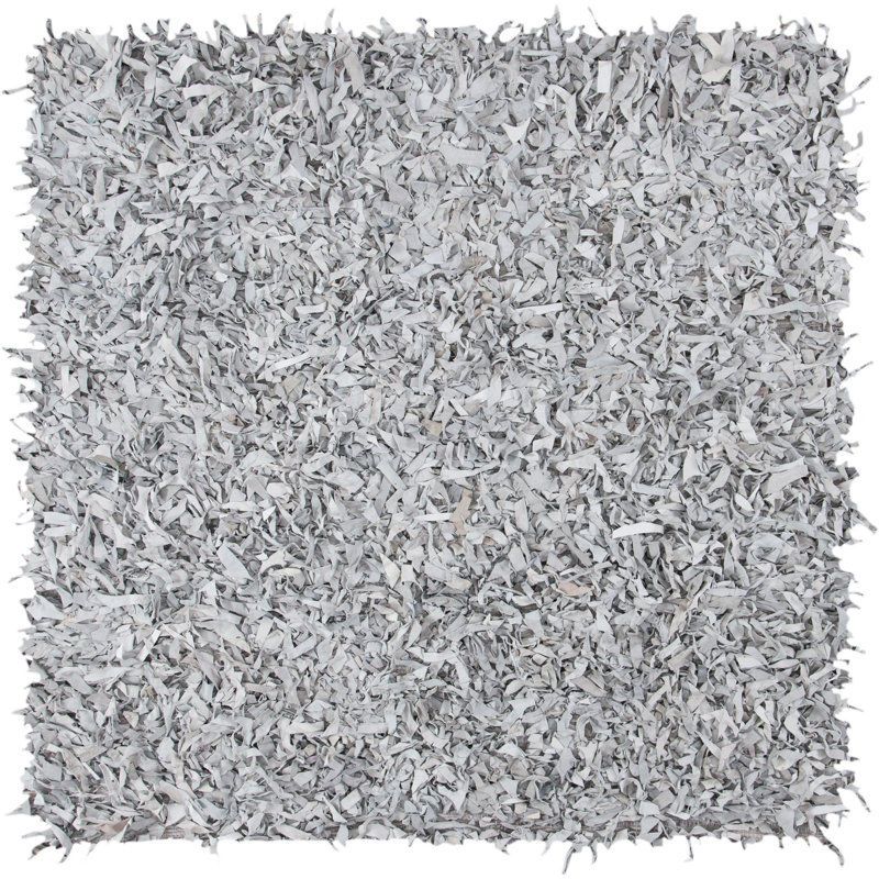 Tapis blanc / gris en cuir tissé à la main Arik, Carré 5 pi