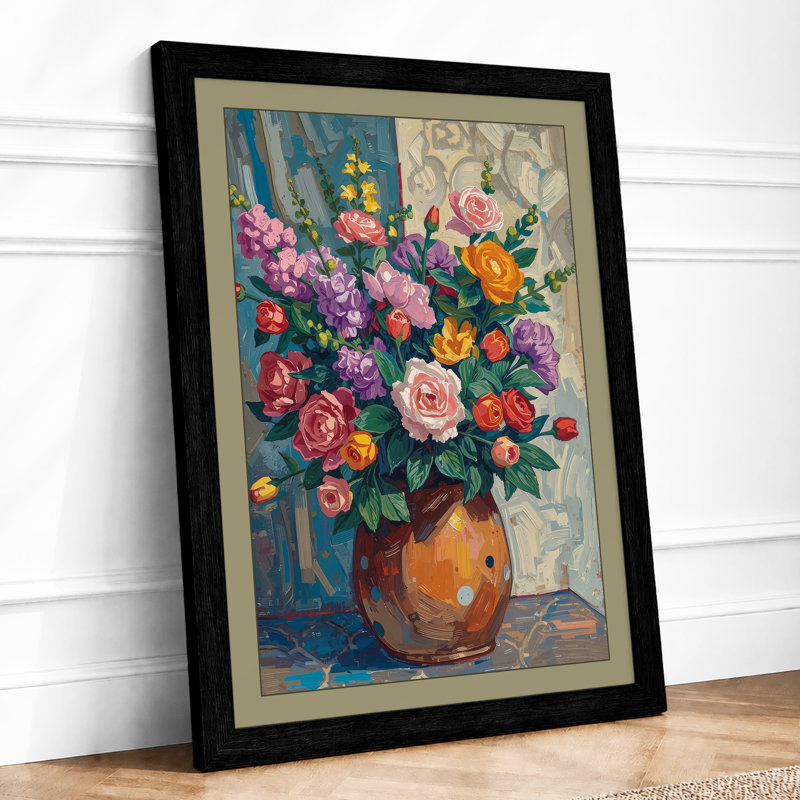 Terracotta Roses Botanical - Framed Print, A1 - 84.1 x 59.4 cm, Black