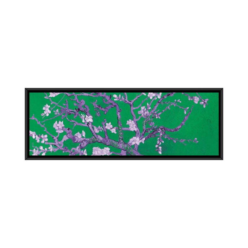 « amande florale on green » par vincent van gogh, impression sur toile, H 12 po x l 36 po x P 1,5 po, Toile avec cadre noir