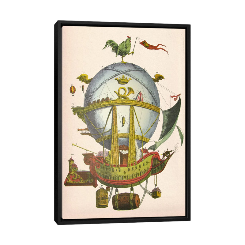 « minerve hot air balloon », impression sur toile tendue, H 26 po x l 18 po x P 1,5 po, Toile encadrée noire, Pas de tapis