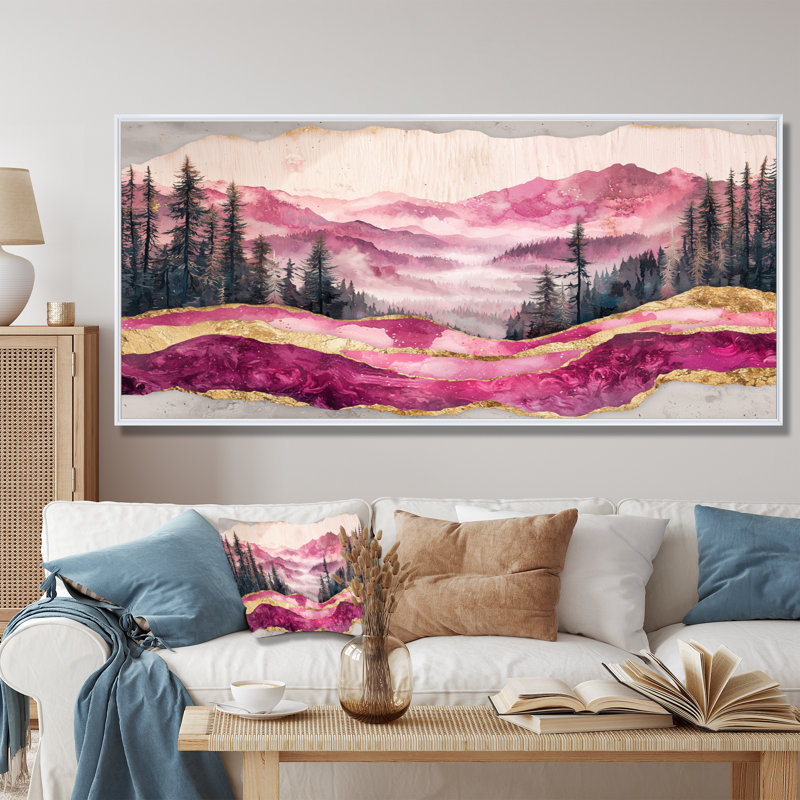 Ruby Crystal Lake Into The Pine Forest I - lac, art mural, H 28 po x l 60 po, Floater Framed, Blanc