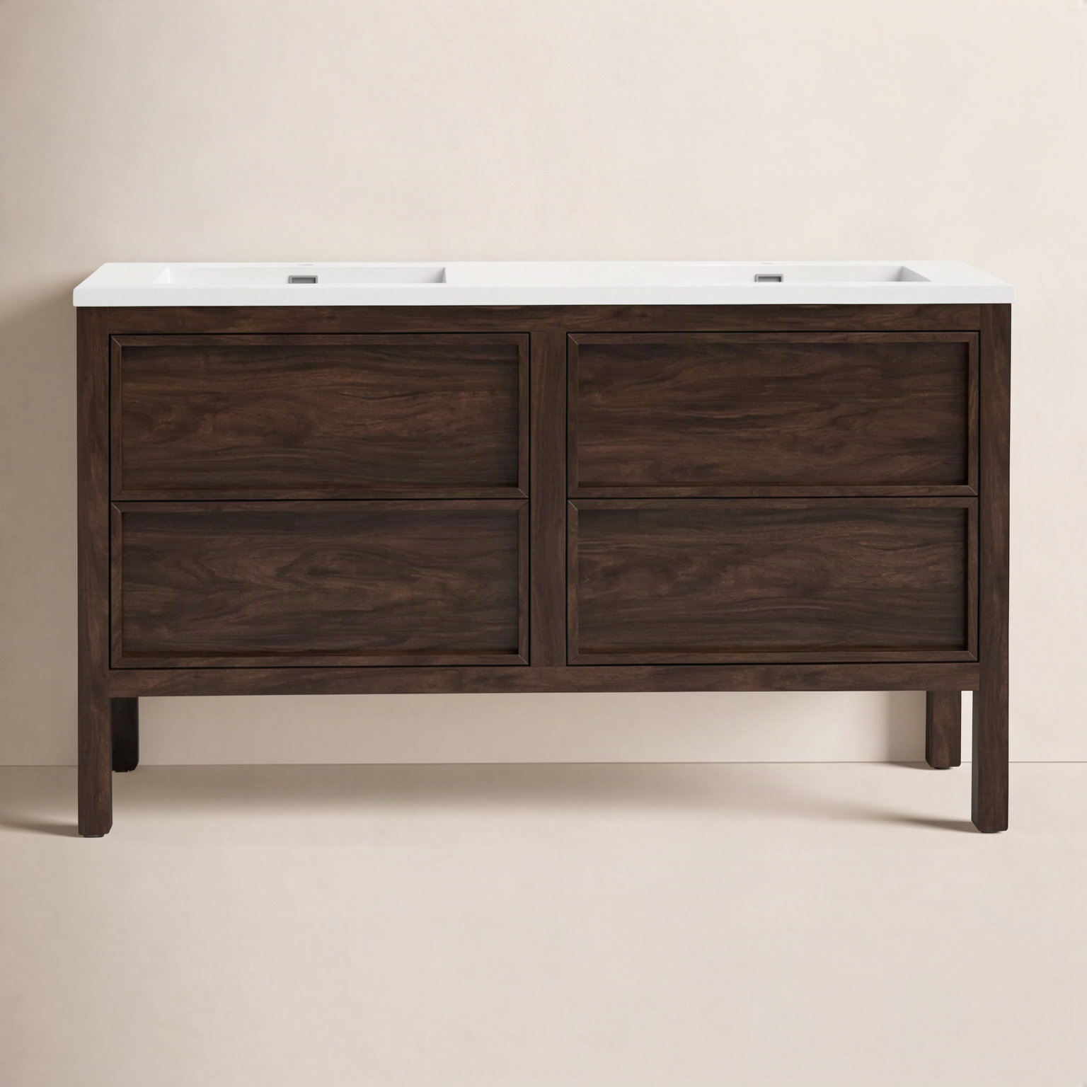 Gonzalo 55'' Double Bathroom Vanity, Dark Walnut
