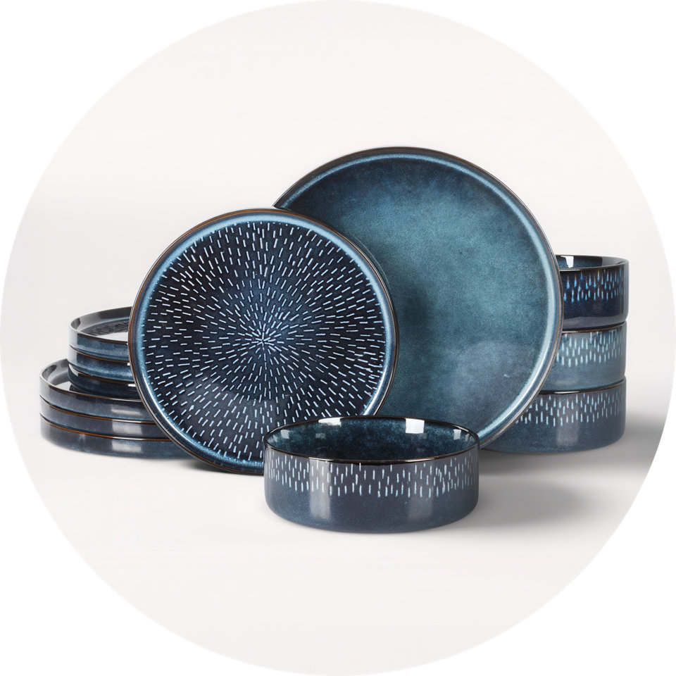 Dark blue plates and bowls dinnerware set.