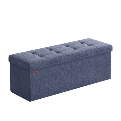 110 Cm Folding Storage Ottoman Bench, Ottoman Foot Rest, Padded Seat, Storage Chest, Load 300 Kg, For Living Room, Sleepingroom, Entryway, Misty Blue