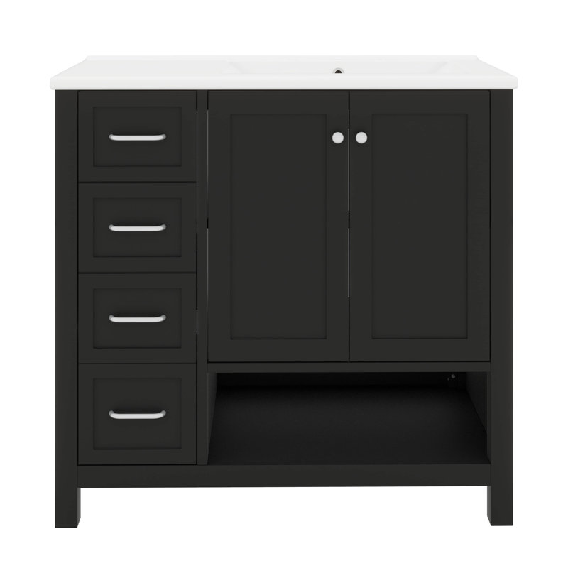 Meuble-lavabo 36 po avec deux portes et deux tiroirs, Noir