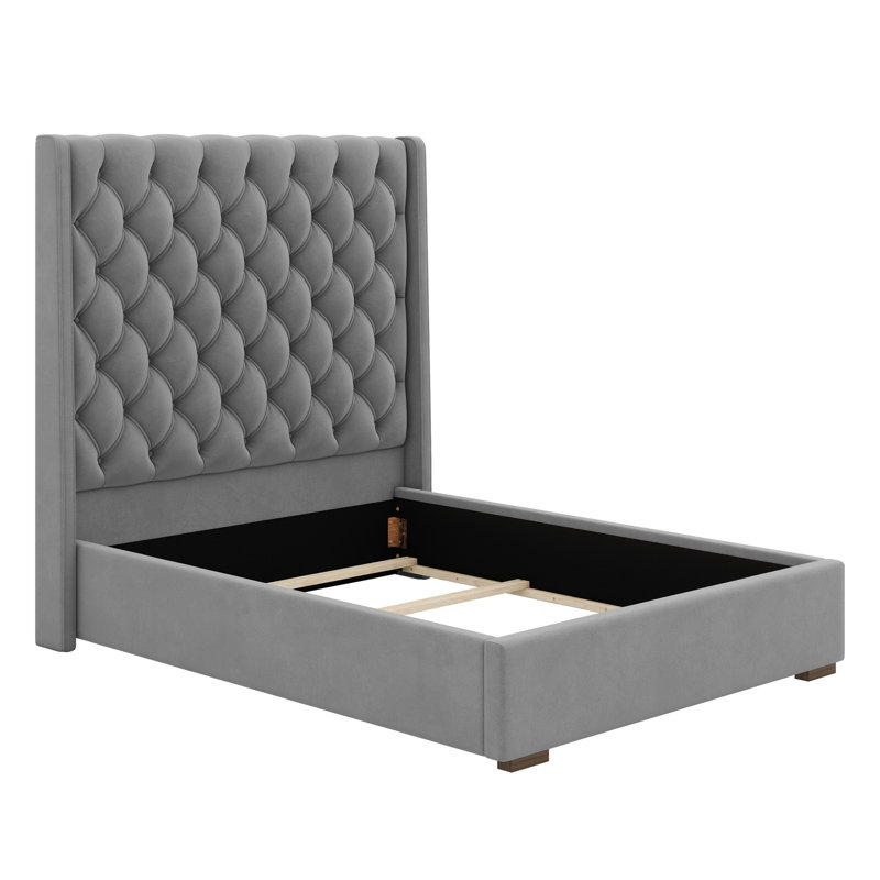 Tall Headboard Upholstered Bed With Handmade Deep Button Tufted, Queen