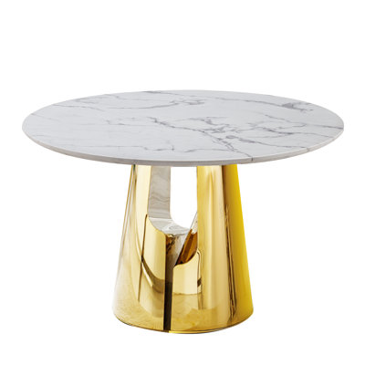 45" Round Marble Dining Table For 4-6, Modern White Faux Marble Kitchen Dining Room Table With Stainless Steel Cross Legs, Luxury Round Dinner Table For Kitchen Dining Room