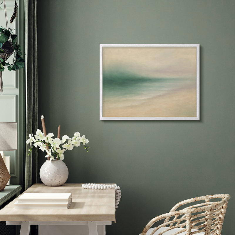 «Pastel Shoreline», reproduction d'art mural encadrée, paysage marin côtier doux dans des tons neutres apaisants, Blanc