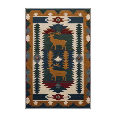 Washable Elk Southwestern Area Rug