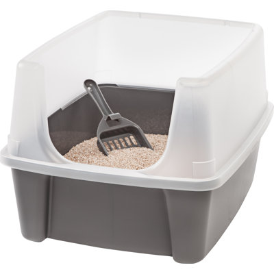 Open-Top Plastic Cat Litter Box with Shield with Scoop