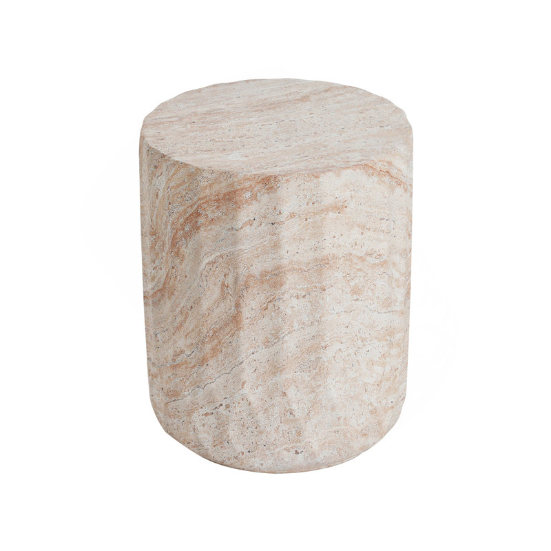 Table d'appoint extérieure / intérieure en béton léger, table d'appoint en finition travertin cylindrique