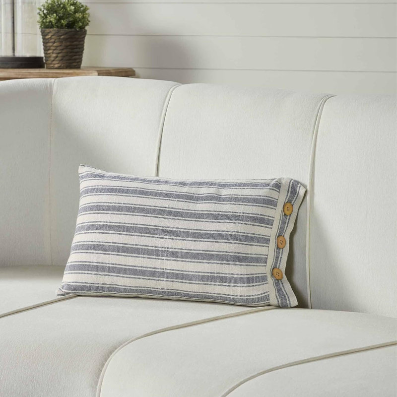 Housse de coussin en tissu 21 po x l 12 po Market Place, Rayures bleues, Rectangle H 12 po x l 21 po