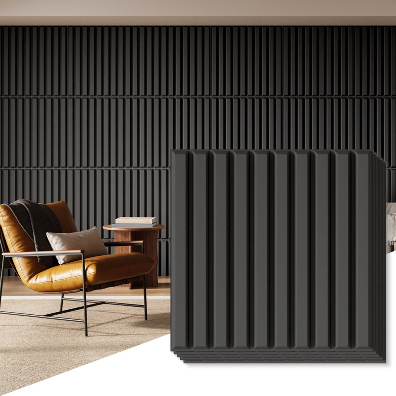 Panneau mural à lattes en PVC, panneau texturé 3D cannelé noir 19,7 x 19,7 po, convient aux panneaux muraux 3D de cuisine, de salon et de maison (paquet de 24, 64 pieds carrés)