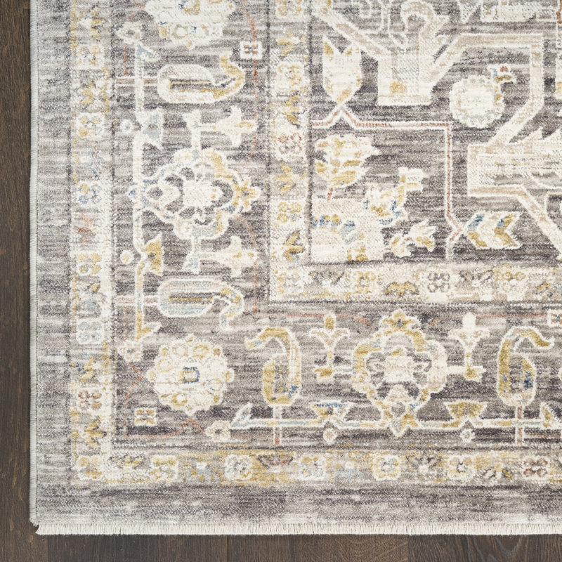 Reuland 5'3" x 7'10" Ivory Charcoal Vintage Indoor Rug, Rectangle 5'3" x 7'10"