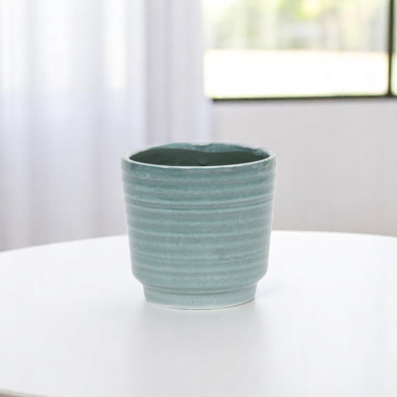 Pot à fleurs rond en céramique vert patiné 23 oz