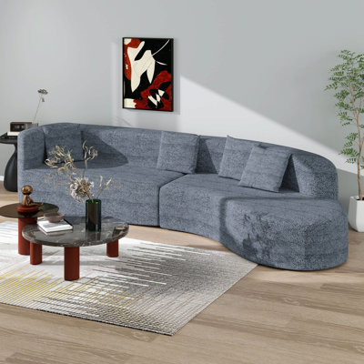 Canapé modulaire courbé de 132 po, canapé modulaire en tissu chenille 2 pièces avec 4 coussins, éponge moelleuse et coussin à ressorts
