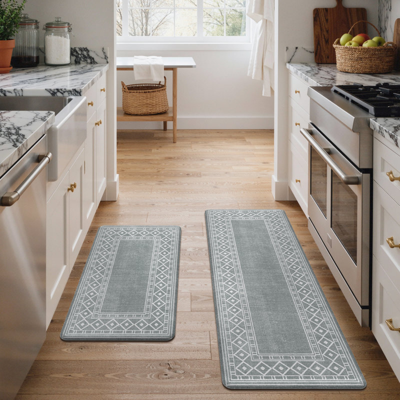 Tapis de cuisine imperméable anti-fatigue anti-dérapant, Gris / Blanc, Tapis de couloir 1 pi 5 po x 4 pi 11 po