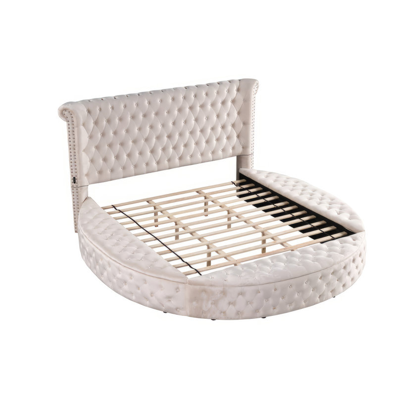 Lit plateforme tapissier Oona, Grand, Beige