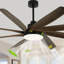 Très grand ventilateur de plafond 72 pouces avec lumières à DEL et télécommande, moteur à 6 vitesses et 8 pales noir pour grande pièce