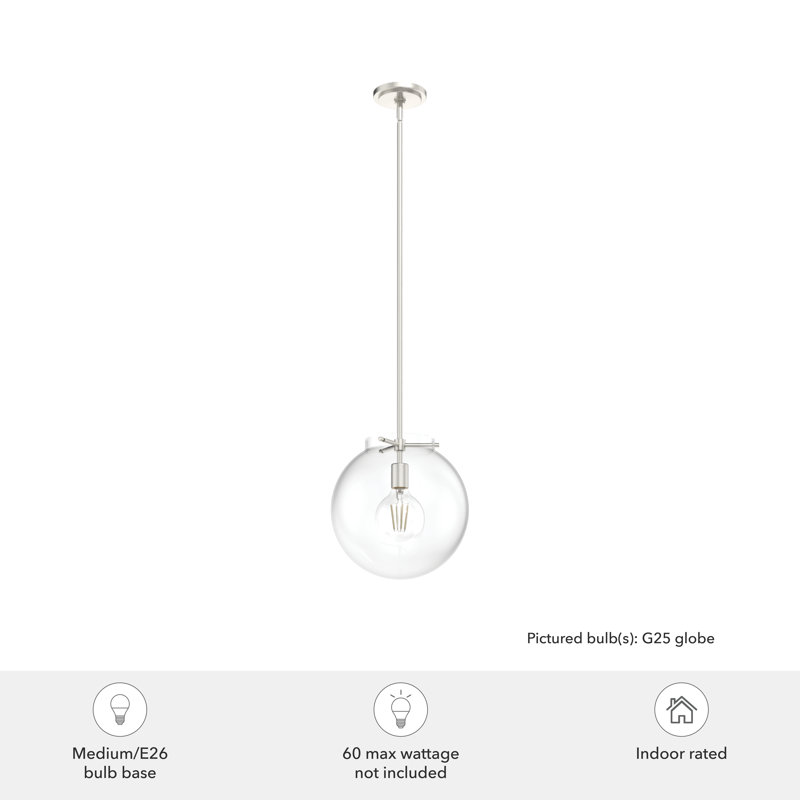 Sacha 1 - Light Single Globe Pendant, Brushed Nickel