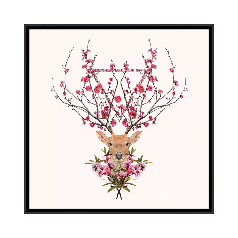 « spring cerf », reproduction d’impression sur toile, H 18 po x l 18 po x P 1,5 po, Toile encadrée noire