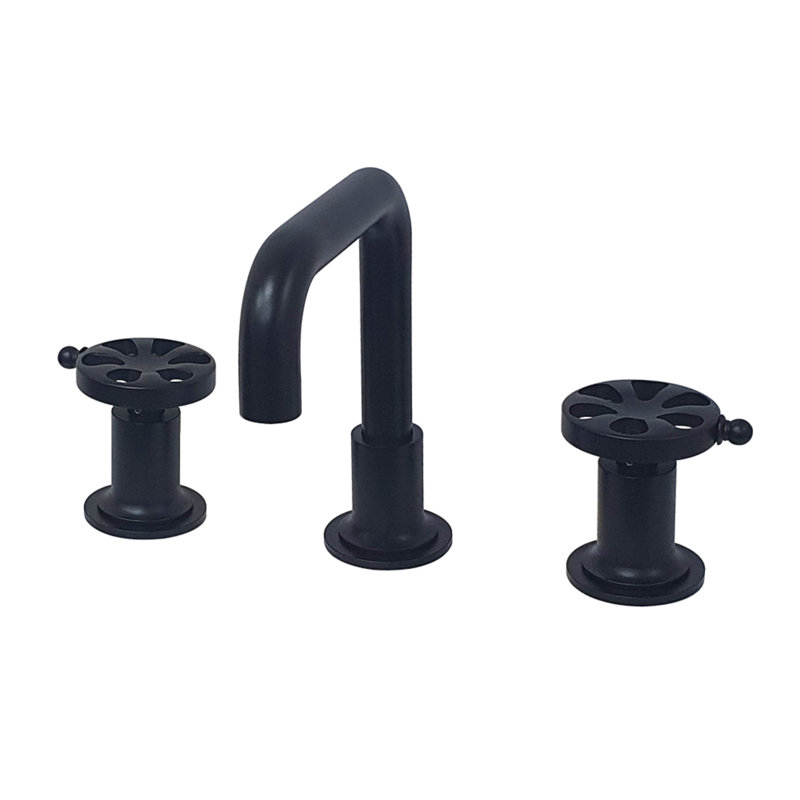 Kingston Brass Belknap Two-Handle 3-Hole Deck Mount Widespread Bathroom Faucet with Push Pop-Up Drain, Matte Black
