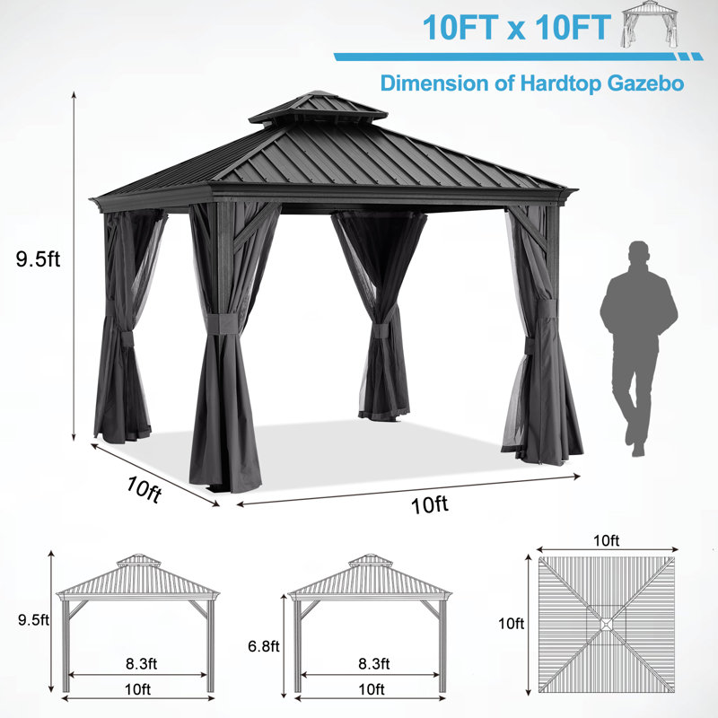 Aluminum Patio Gazebo Permanent Hardtop Gazebos, Dark Gray, 10 ft. x 10 ft.