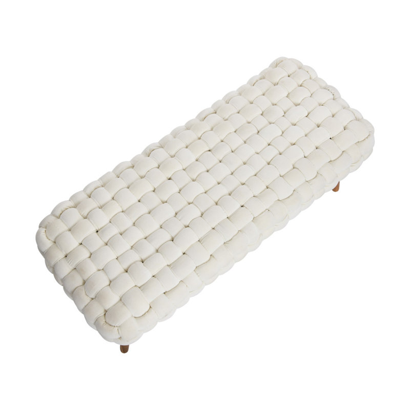 Banc en velours tissé Clemmone, Blanc / Brun