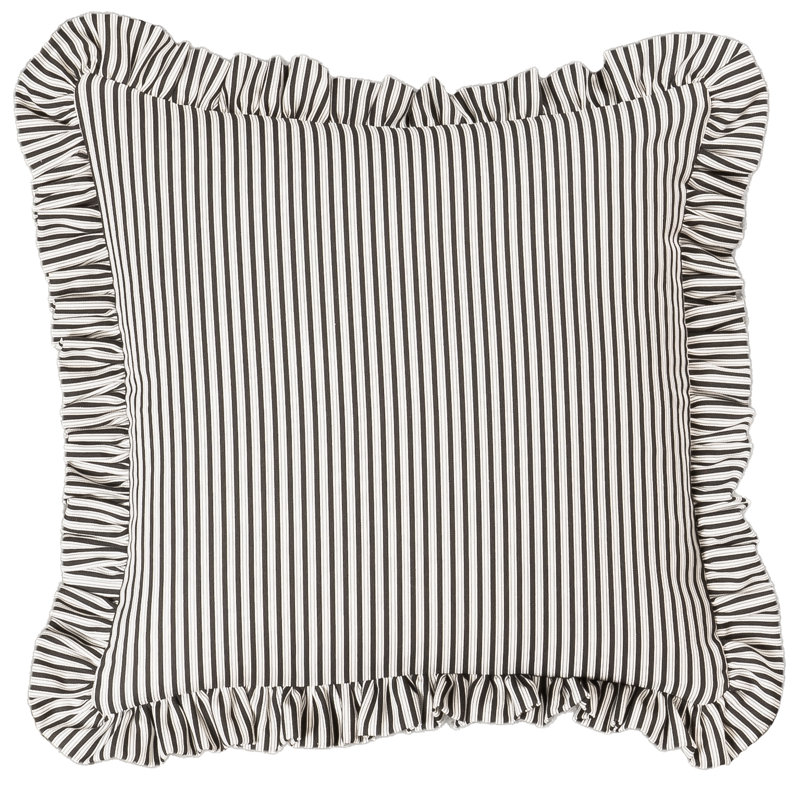 Birch Lane Polo Stripe Ruffled Accent Pillow, Polyester, Black
