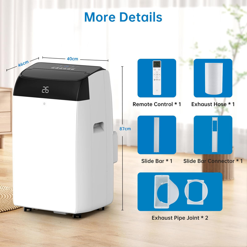 10000 BTU Portable Air Conditioner – 4-in-1 Mobile AC with Cooling, Dehumidifier, Fan & Sleep Mode – Energy Efficient, 24H Timer, Quiet 52dB, Self-Evaporation, Washable Filter, Remote, Window Kit