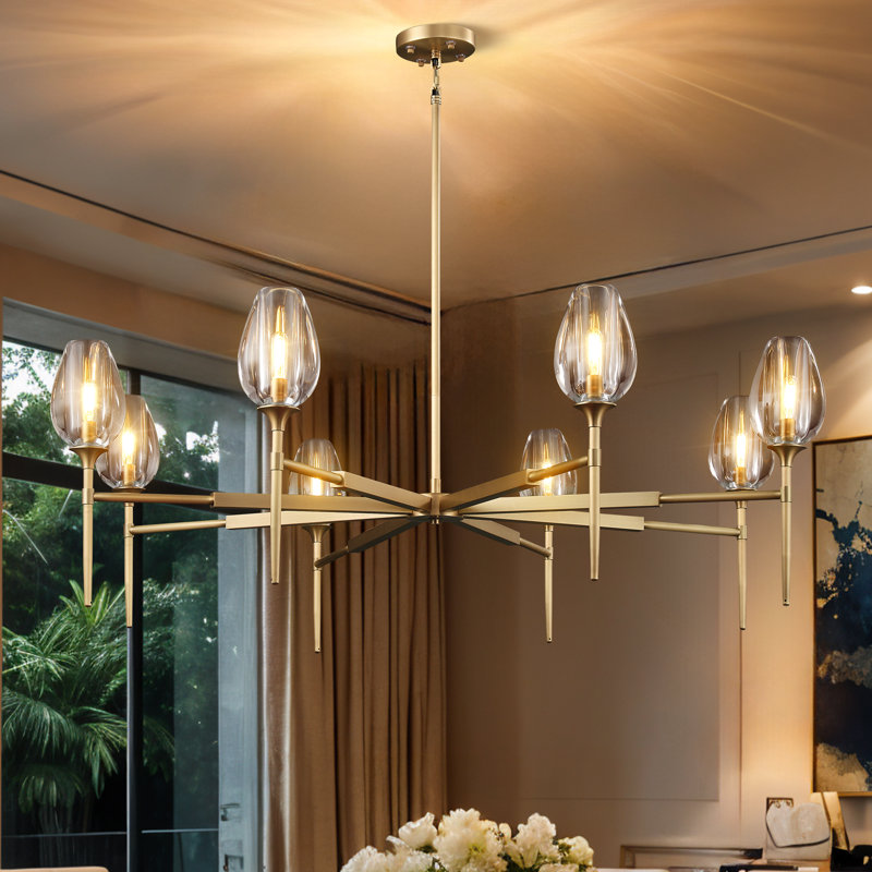 Lutina 8 - Light Round Black Chandelier with Wine Glass Shades for Living Room, Dining Room, Matte Black