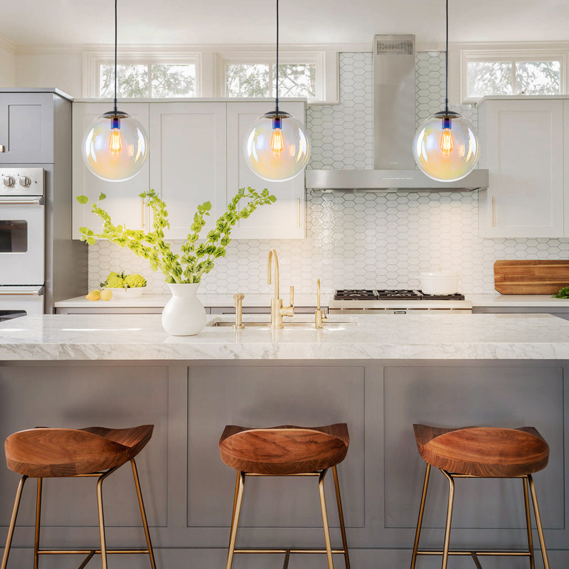 1-Light Iridescent Glass Globe Pendant Light  for Dining Room