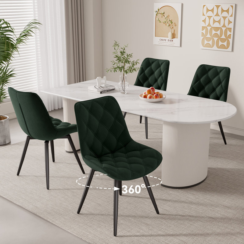 Fabric Upholstered Side Chair, Green, 4, Green