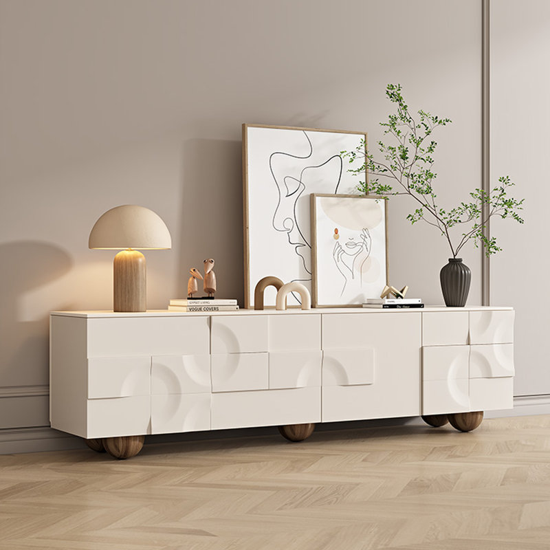 Meuble télé en bois massif avec tiroirs, armoire de rangement, H 21,65 po x L 70,86 po x l 15,75 po
